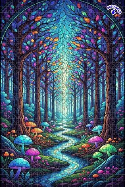 Teona Ahşap لغز خشبي على شكل طريق الغابة السحرية بمظهر فسيفساء زجاجي 600 قطعة...