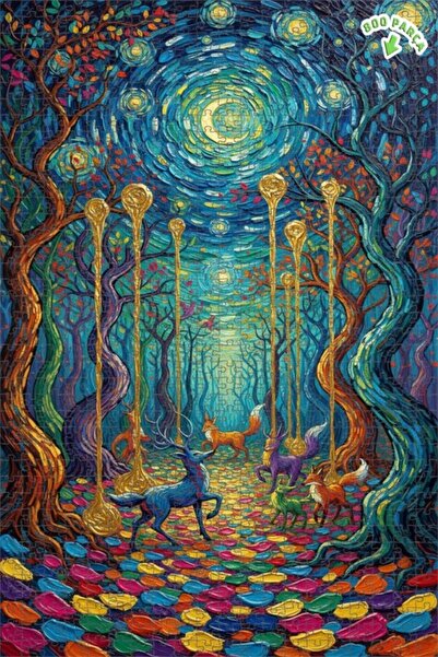 Teona Ahşap لغز خشبي مؤطر بطبقتين بمظهر لوحة زيتية لحيوانات الغابة السحرية 80...