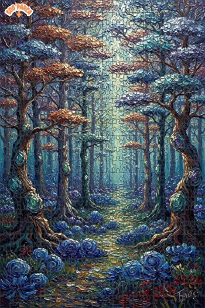 Teona Ahşap لغز خشبي فني بمظهر لوحة زيتية لرحلة الغابة الغامضة 500 قطعة 50×30