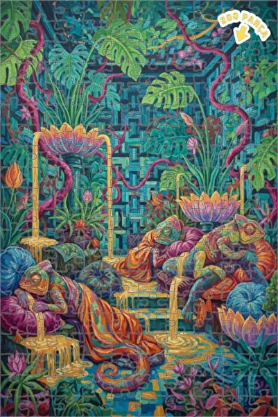 Teona Ahşap لغز خشبي بإطار مزدوج الطبقات بمظهر لوحة زيتية ملونة لشلال السحلية...