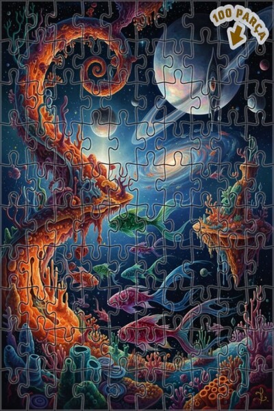 Teona Ahşap لوحة زيتية رائعة لحيوانات البحر الفضائية، لغز خشبي بإطار مزدوج ال...