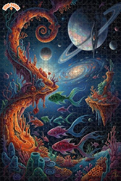 Teona Ahşap لوحة زيتية رائعة لحيوانات البحر الفضائية، لغز خشبي بإطار مزدوج ال...