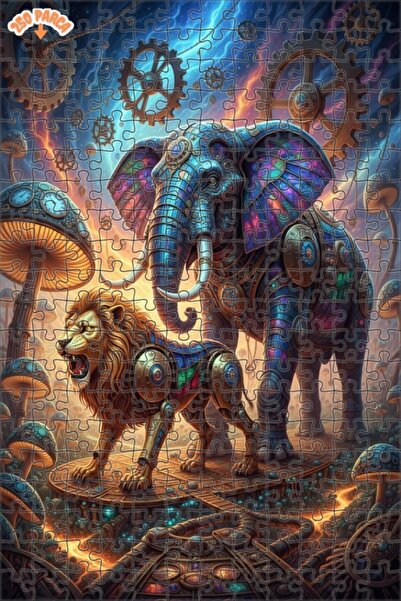 Teona Ahşap لغز خشبي مؤطر بطبقتين على شكل أسد وفيل من ميستيك، 250 قطعة، 30x30 سم