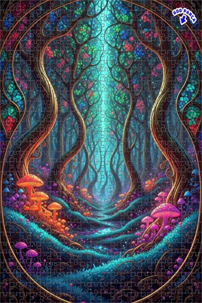 Teona Ahşap لغز خشبي مؤطر بطبقتين بمظهر لوحة زيتية ساحرة للغابة 600 قطعة 50×35