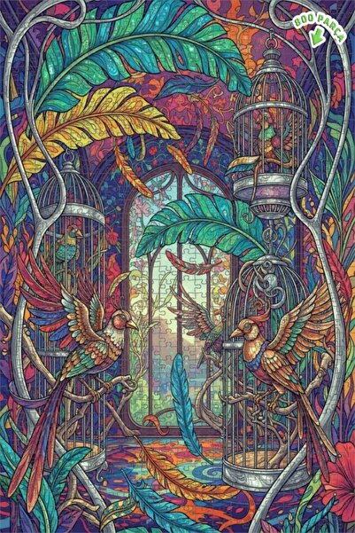 Teona Ahşap لغز خشبي مؤطر بطبقتين بمظهر لوحة زيتية فنية لفن قفص الطيور السحري...