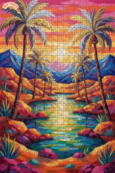 Teona Ahşap لغز خشبي مؤطر بطبقتين، بتصميم مشهد فاها مع أشجار النخيل، بمظهر لو...