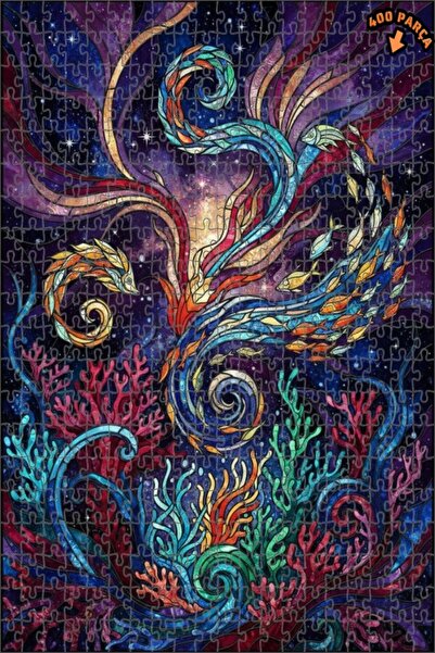 Teona Ahşap لغز خشبي رائع ذو طابقين بإطار بتصميم طائر وسمكة تحت الماء 400 قطع...