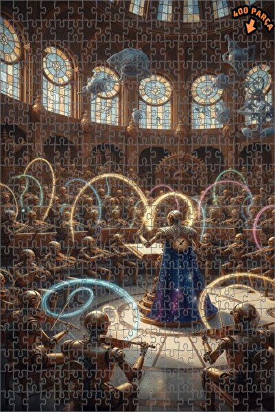 Teona Ahşap لوحة زيتية لحفلة فرقة الروبوتات بأسلوب ستيمبانك، لغز خشبي بإطار م...