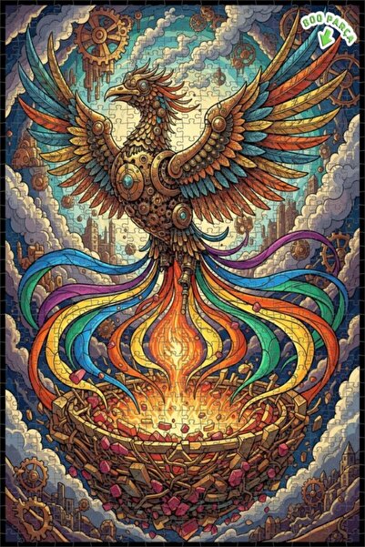 Teona Ahşap لغز خشبي بإطار مزدوج الطبقات بمظهر ستيمبانك على شكل طائر الفينيق ...