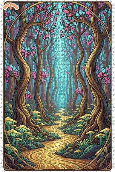 Teona Ahşap لغز خشبي بإطار ذو طبقتين بمظهر طباعة ملونة لطريق الغابة الغامضة 1...