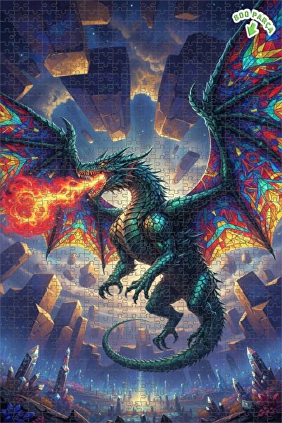 Teona Ahşap لغز خشبي على شكل جناح التنين ينفث النار 800 قطعة 70x50