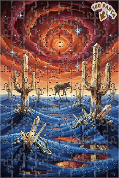 Teona Ahşap لوحة زيتية بتصميم الخيال الفائضي لفيل كريستالي ومناظر صحراوية، لو...