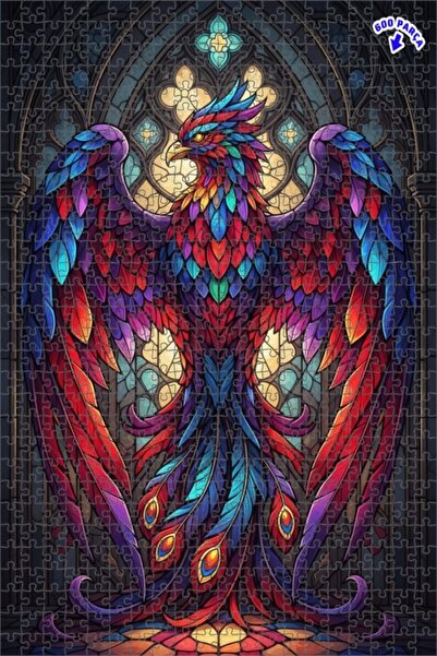 Teona Ahşap لغز خشبي مؤطر بطبقتين على شكل طائر الفينيق الأسطوري مع ريش ملون ر...