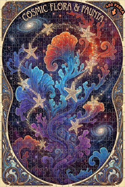 Teona Ahşap Cosmic Sea Stars and Galaxy Flowers Oil Double-Deck Framed Wooden...