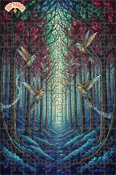 Teona Ahşap Magical Forest Hummingbirds Oil Painting Look Double-Decker Frame...