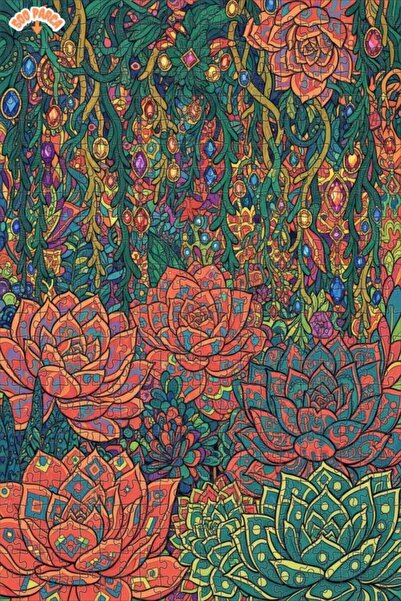 Teona Ahşap لغز خشبي ملون بتصميم نباتات عصارية بإطار مزدوج الطبقات 500 قطعة 5...