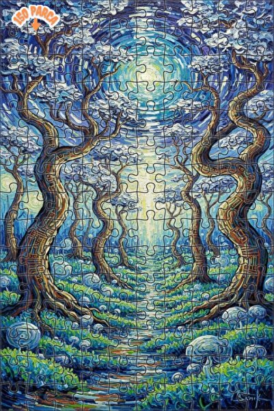 Teona Ahşap لغز خشبي بإطار على شكل طريق الغابة السحرية بمظهر لوحة زيتية حديثة...