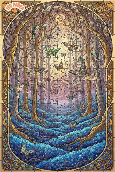 Teona Ahşap لوحة فنية بتأثير الزيت تصور فراشات الغابة السحرية 150 قطعة 20×30