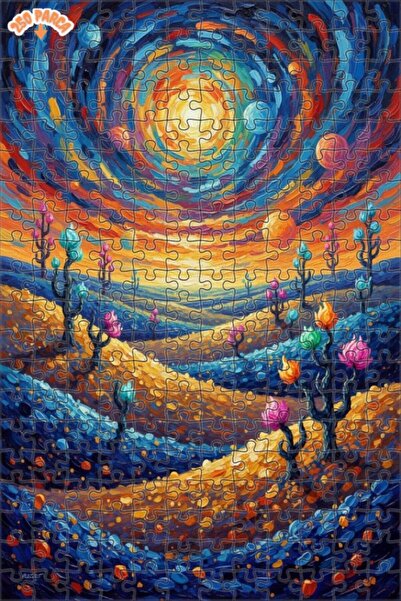 Teona Ahşap Galaxy Flowers Oil Painting Look Double Layer Framed Wooden Puzzl...