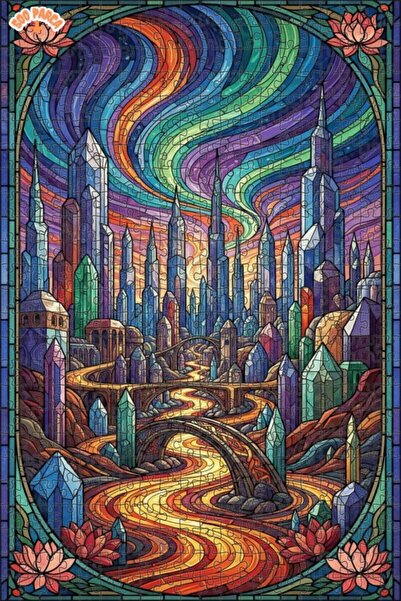 Teona Ahşap Crystal City Tale Glass Mosaic Looking Wooden Puzzle 500 Pieces 5...