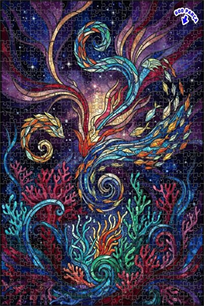 Teona Ahşap لغز خشبي رائع ذو طابقين بإطار بتصميم طائر وسمكة تحت الماء 600 قطع...