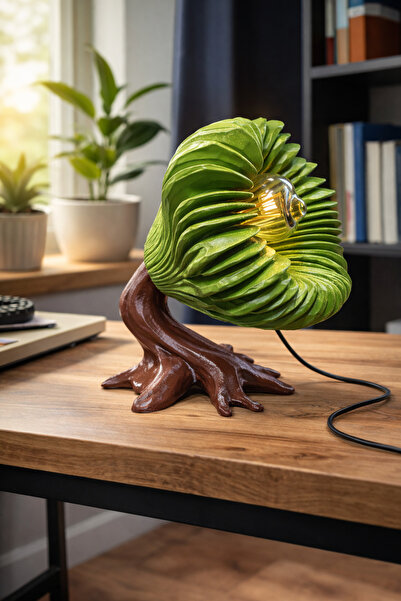 ZORO Doğal Ağaç Tasarımlı Yeşil Yapraklı Masa Lambası | Dekoratif LED Ampullü