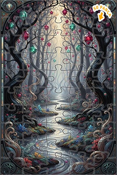 Teona Ahşap لغز خشبي مؤطر بطبقتين من غابة غامضة ونهر كريستالي 50 قطعة 15×25