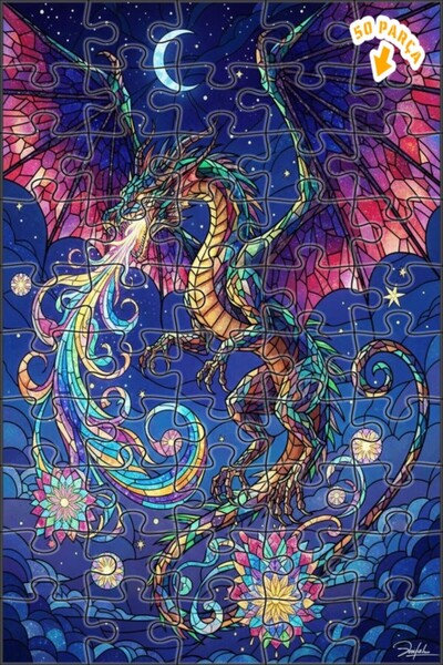 Teona Ahşap لغز خشبي بإطار مزدوج الطبقات من فن الزجاج الملون على شكل تنين 50 ...