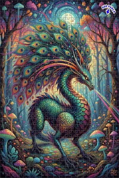 Teona Ahşap لغز خشبي مؤطر بطبقتين بتصميم فني يشبه لوحة زيتية لتنين الغابة الس...