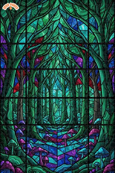 Teona Ahşap لغز خشبي بتصميم فسيفساء زجاجية على شكل غابة سحرية، لغز خشبي بإطار...