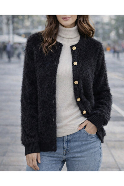 ayriss Soft Dokulu Angora Kumaş Rib Triko Önden Düğmeli Örme Hırka