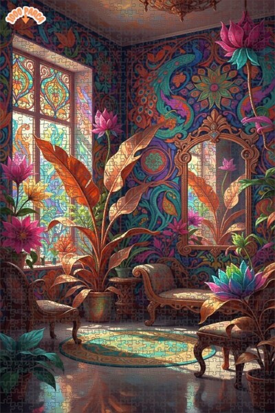 Teona Ahşap لغز خشبي بإطار مزدوج الطبقات بمظهر لوحة زيتية فنية بوهيمية 1000 ق...