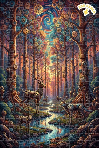 Teona Ahşap لغز خشبي ميكانيكي على شكل غزلان الغابة وذئب بطبقتين مع إطار 200 ق...