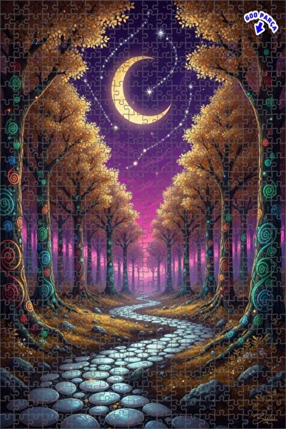 Teona Ahşap لغز فني لغابة سحرية بإضاءة القمر 600 قطعة 50×35