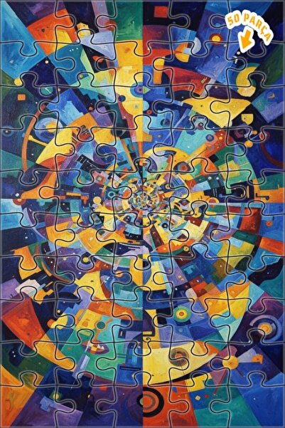 Teona Ahşap لوحة فنية تجريدية هندسية ديناميكية بمظهر زيتية، لغز خشبي بإطار مز...