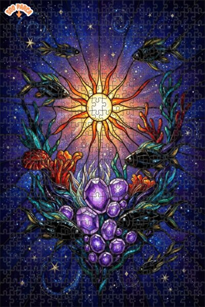 Teona Ahşap لغز خشبي ملون على شكل أسماك وعالم سحري مضاء بالشمس مع إطار مزدوج ...