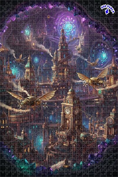 Teona Ahşap لغز خشبي بإطار مزدوج الطبقات من ستيمبانك كريستال سيتي 600 قطعة 50x35