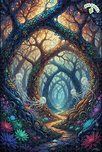 Teona Ahşap لغز فني لقنديل البحر الغابة الغامضة 800 قطعة 70×50