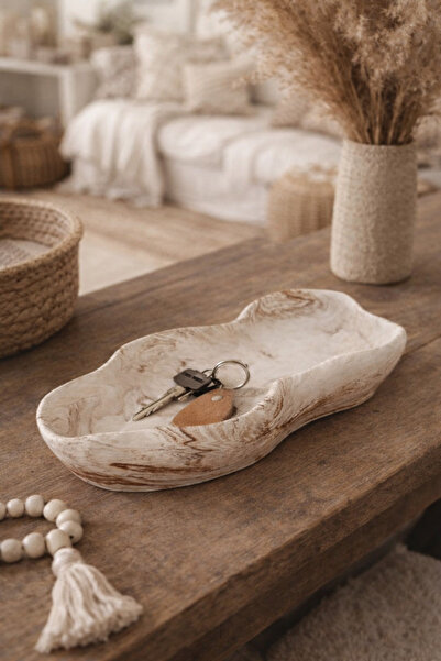 Sisay Home Asimetrik Kahve Mermer Desen Dekoratif Tabak, Banyo Düzenleyici, A...