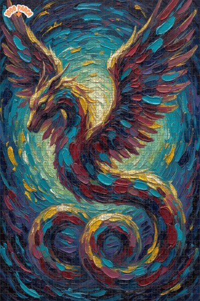 Teona Ahşap لغز فني على شكل تنين ذو أجنحة سحرية بمظهر لوحة زيتية 1000 قطعة 70×50