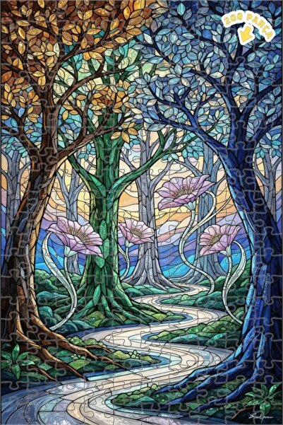 Teona Ahşap لغز خشبي بمظهر فسيفساء زجاجي من الغابة السحرية 200 قطعة 25x35