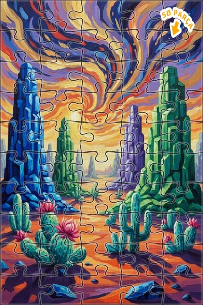 Teona Ahşap لغز خشبي مؤطر بطبقتين من فالي الكاكتوس السحرية 50 قطعة 15×25