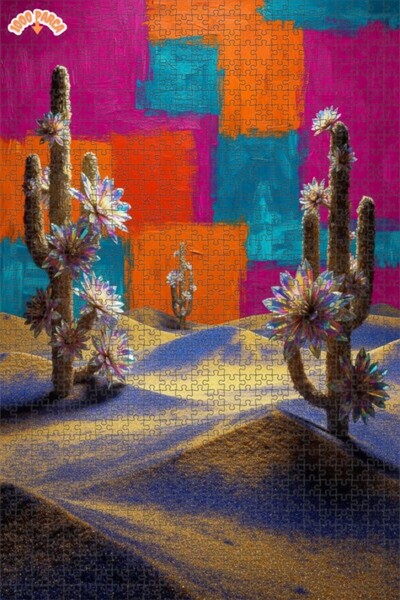 Teona Ahşap لغز خشبي بإطار مزدوج الطبقات بمظهر لوحة زيتية لزهور الصحراء المجن...