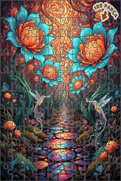 Teona Ahşap لغز خشبي بنمط الحديقة السحرية مع مظهر زجاجي ملون 100 قطعة 25×25