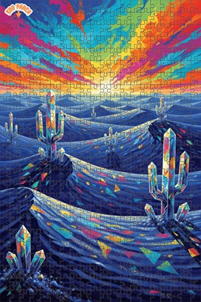 Teona Ahşap لغز خشبي بإطار مزدوج الطبقات بتصميم كاكتوس كريستالي وغروب الشمس ا...