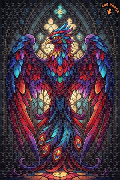 Teona Ahşap لغز خشبي مؤطر بطبقتين على شكل طائر الفينيق الأسطوري مع ريش ملون ر...