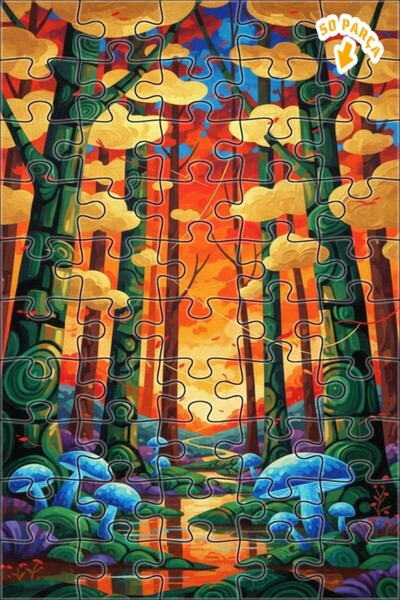 Teona Ahşap لغز فني بمظهر لوحة زيتية لفطر الغابة السحرية 50 قطعة 15×25