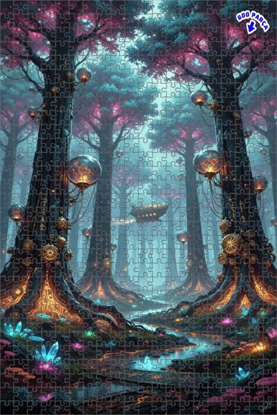 Teona Ahşap لغز خشبي مؤطر بطبقتين من غابة ستيمبانك الغامضة 600 قطعة 50x35