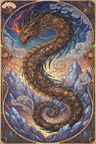 Teona Ahşap لغز خشبي بإطار ذو طبقتين بمظهر فني للتنين البخاري 1000 قطعة 70×50