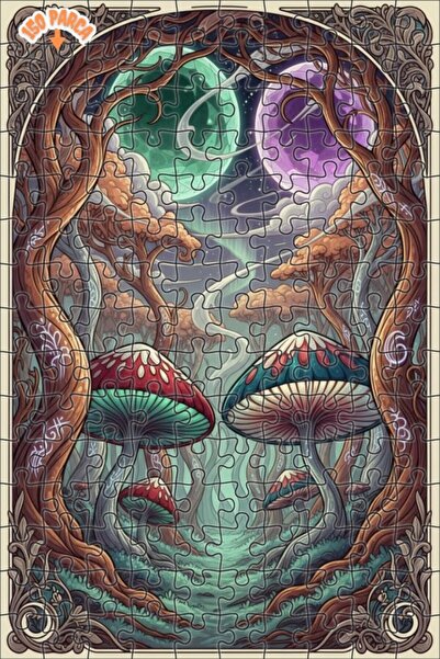 Teona Ahşap لغز خشبي رائع على شكل فطر الغابة ذو طبقتين مؤطر 150 قطعة 20×30